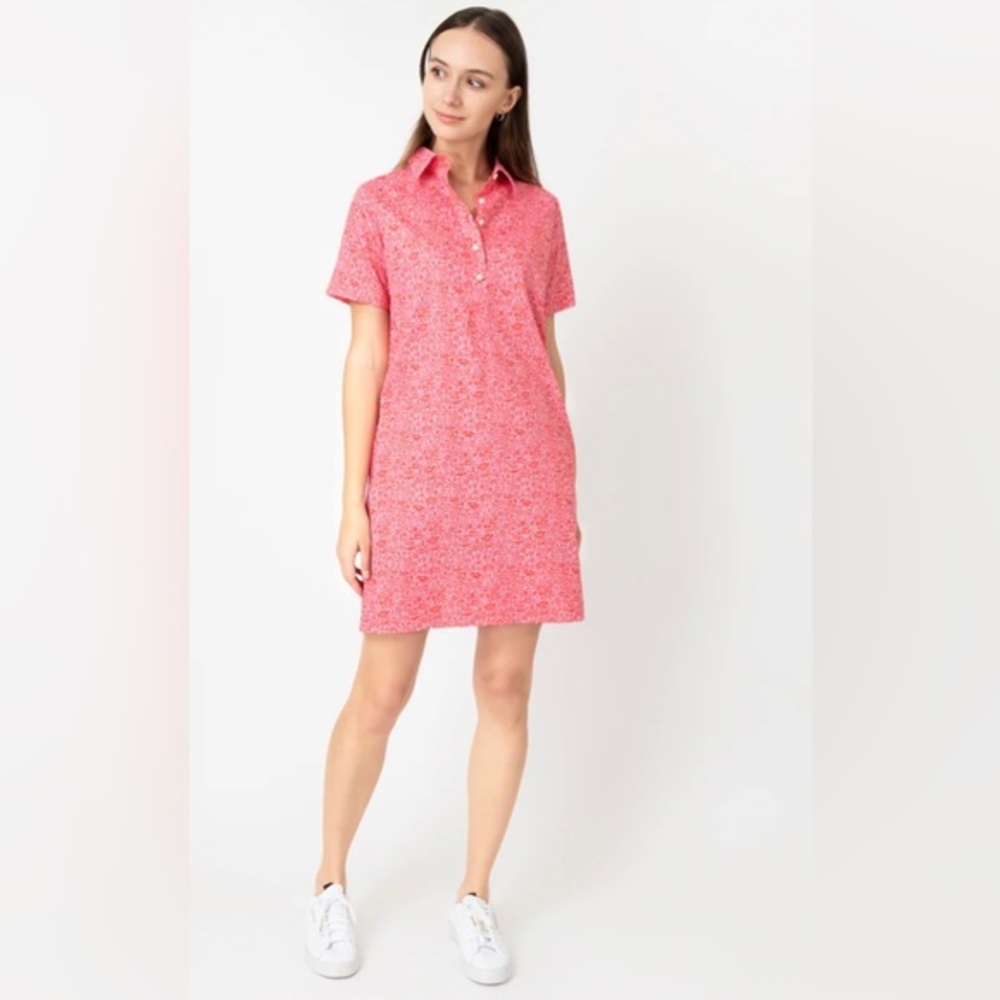 ANN MASHBURN Short-Sleeved Popover Dress Red Poppy Size Small